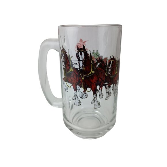 Budweiser Champion Clydesdales Horses Wagon Glass Beer Mug Vintage - Picture 4 of 6